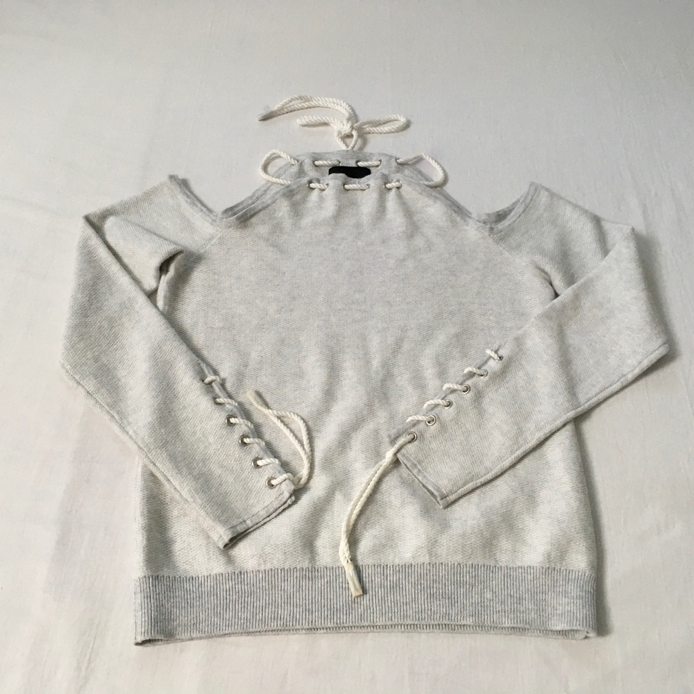 NWOT INTERMIX Off-Shoulder Rope Tie Sweatshirt Sweater Grey Small/Petite